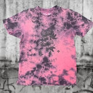 Affliction American Chaos Pink Black Tie-Dye Tee – Medium – Skull Rose Live Fast